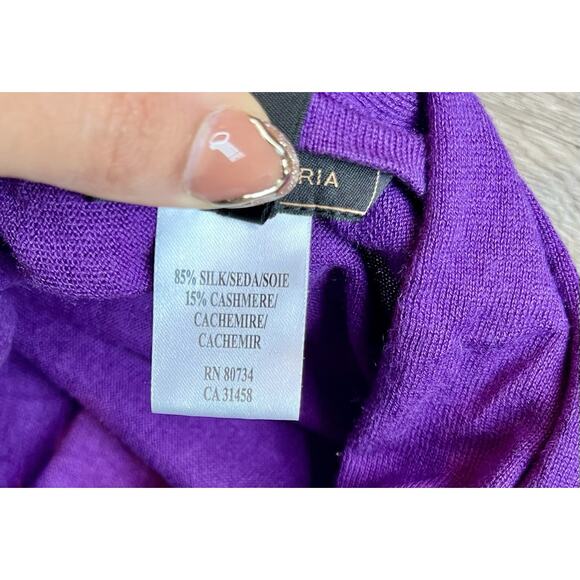 BCBGMAXAZRIA Silk Cashmere Belted Cardigan Purple M/L High-Low Hem Open Front - Picture 4 of 4